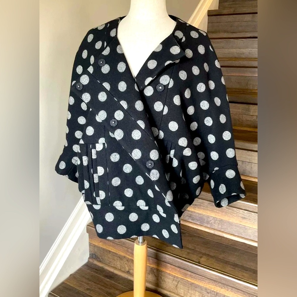 Authentic Diane Von Furstenburg Navy Grey Polka Dot Wool Jacket Size 12 NWT $598